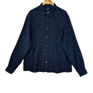 Perry Ellis Linen Blend Button Up Shirt Women’s XXL Long Sleeve Collared Blouse